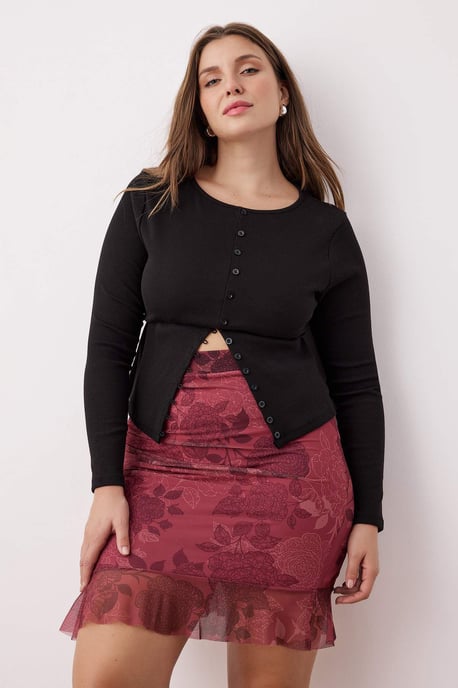 Trendyol Curve Damen Bordeaux Geblümt Kurz / Mini Große Größen Röcke - Image 6