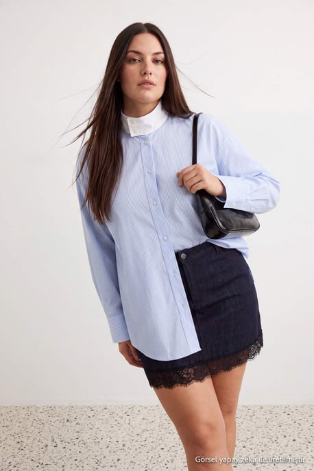 Trendyol Curve Damen Dunkelblau Einfarbig Kurz / Mini Große Größen Röcke - Image 3