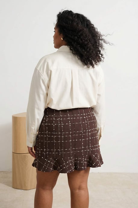 Trendyol Curve Damen Braun Gestreift Kurz / Mini Große Größen Röcke - Image 5