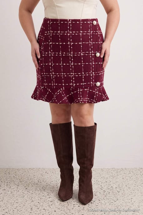 Trendyol Curve Damen Bordeaux Gestreift Kurz / Mini Große Größen Röcke - Image 2