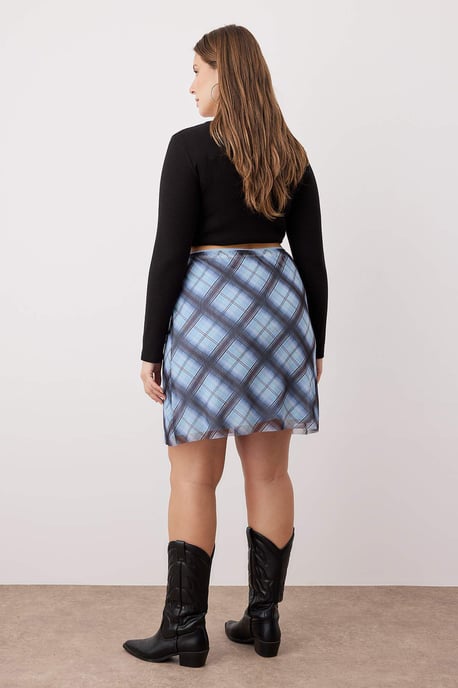 Trendyol Curve Damen Blau Grafik Kurz / Mini Große Größen Röcke - Image 3