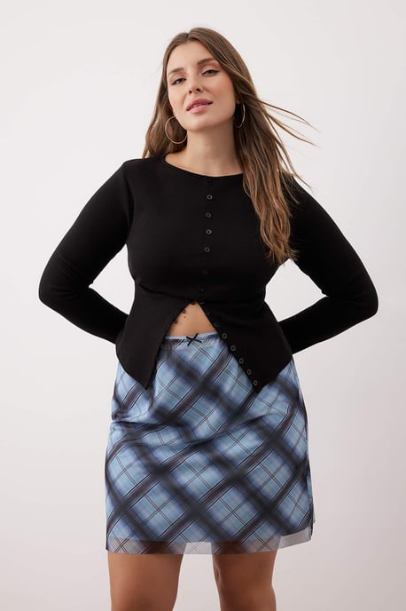 Trendyol Curve Damen Blau Grafik Kurz / Mini Große Größen Röcke - Image 6