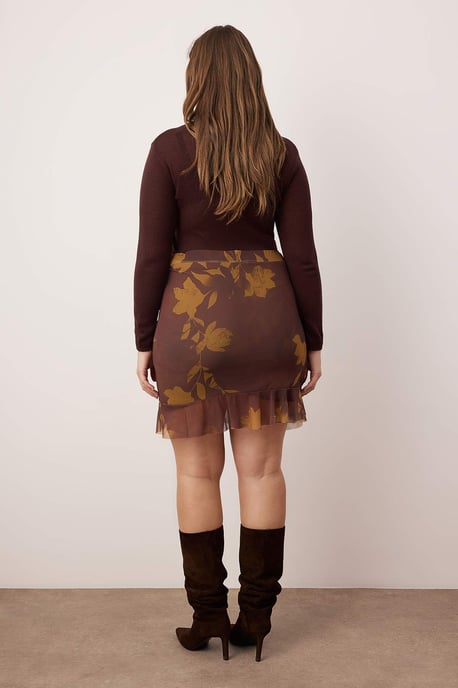 Trendyol Curve Damen Braun Geblümt Kurz / Mini Große Größen Röcke - Image 3