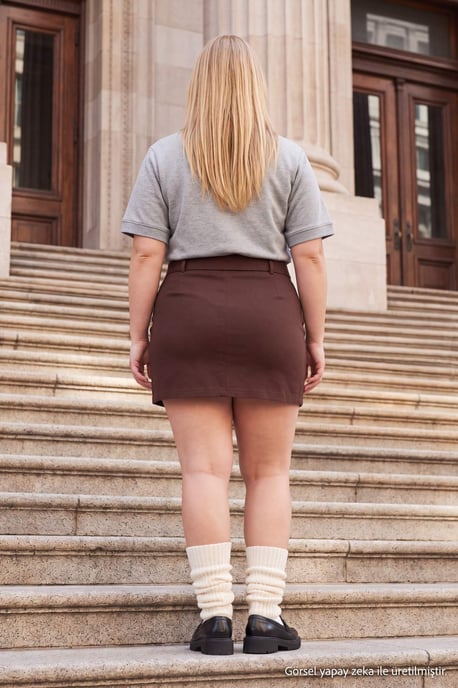 Trendyol Curve Damen Braun Einfarbig Kurz / Mini Hosenrock Große Größen Röcke - Image 3