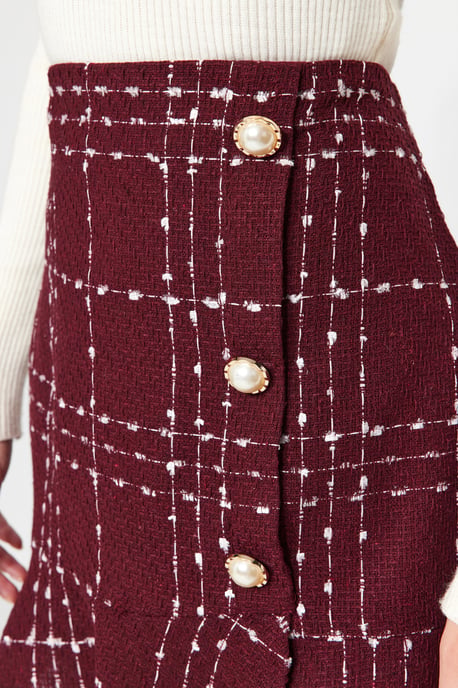 TRENDYOLMİLLA Damen Bordeaux Einfarbig Kurz / Mini Volantsaum A-Linie Röcke - Image 5