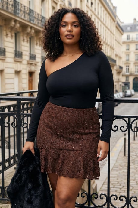 Trendyol Curve Damen Braun Einfarbig Kurz / Mini Große Größen Röcke - Image 1