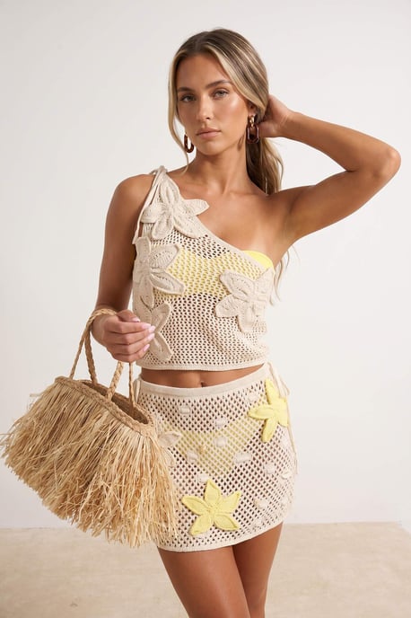 TRENDYOLMİLLA Damen Beige Geblümt Kurz / Mini Bleistift Rock Röcke - Image 1