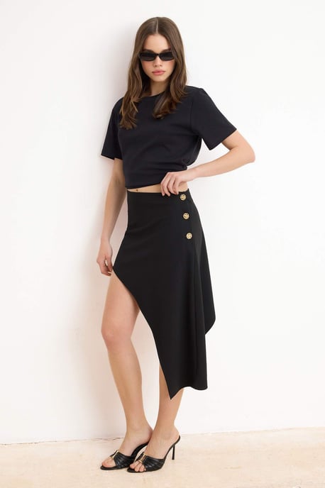 TRENDYOLMİLLA Damen Schwarz Einfarbig Kurz / Mini Asymmetrisch Asymmetrisch Röcke - Image 2