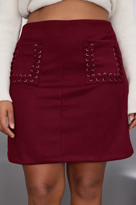 Trendyol Curve Damen Bordeaux Einfarbig Kurz / Mini Große Größen Röcke - Image 2