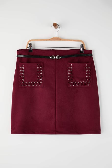 Trendyol Curve Damen Bordeaux Einfarbig Kurz / Mini Große Größen Röcke - Image 4