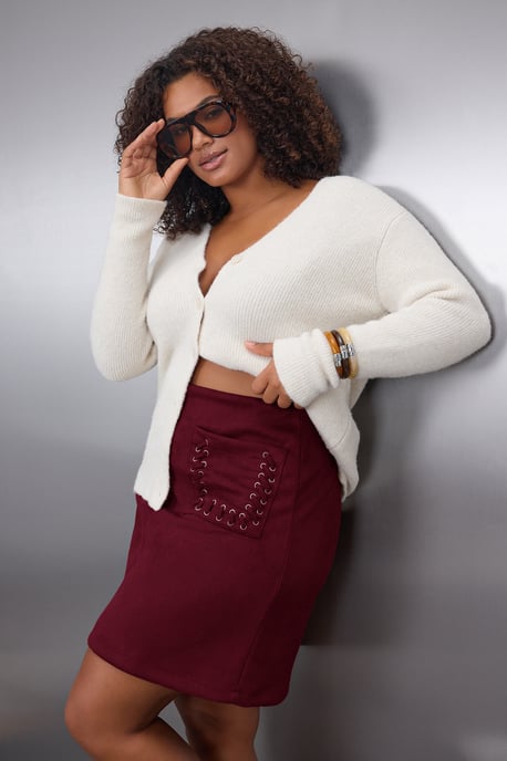 Trendyol Curve Damen Bordeaux Einfarbig Kurz / Mini Große Größen Röcke - Image 6