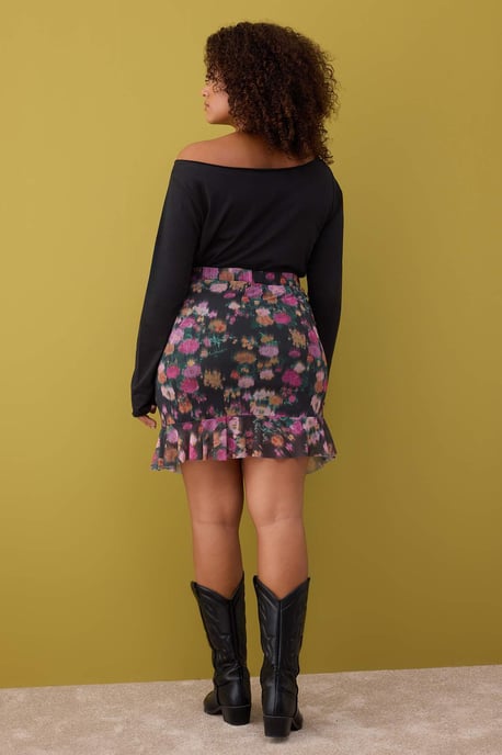 Trendyol Curve Damen Schwarz Geblümt Kurz / Mini Große Größen Röcke - Image 3