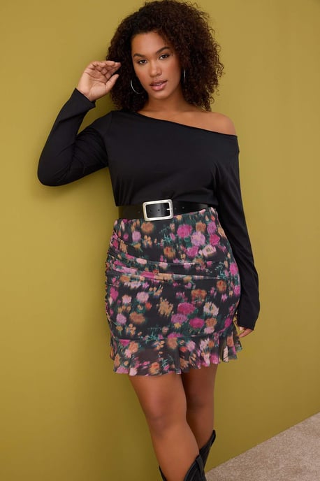 Trendyol Curve Damen Schwarz Geblümt Kurz / Mini Große Größen Röcke - Image 4