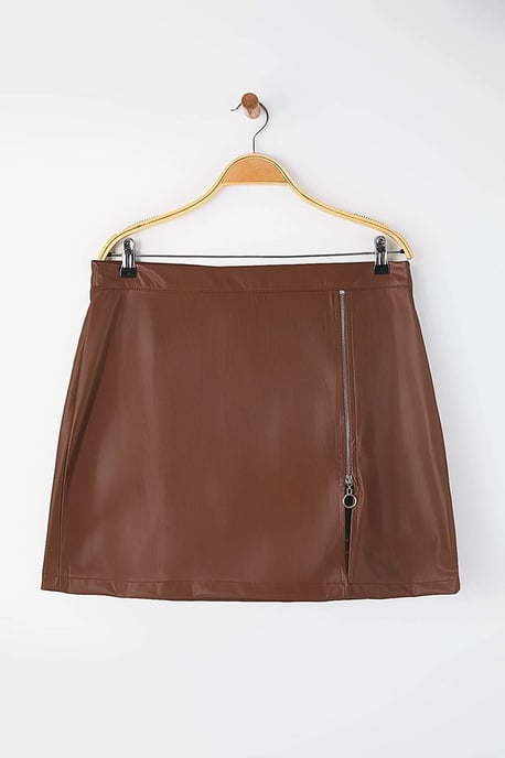 Trendyol Curve Damen Braun Einfarbig Kurz / Mini Große Größen Röcke - Image 4