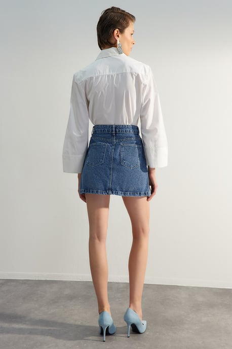 TRENDYOLMİLLA Damen Blau Einfarbig Kurz / Mini A-Linie A-Linie Röcke - Image 4