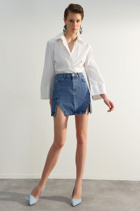 TRENDYOLMİLLA Damen Blau Einfarbig Kurz / Mini A-Linie A-Linie Röcke - Image 6