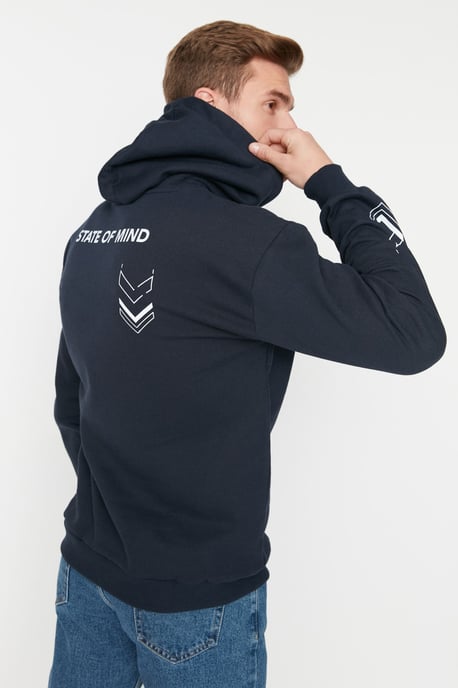 TRENDYOL MAN Herren Dunkelblau Slogan Lang Oversize Sweatshirts - Image 1