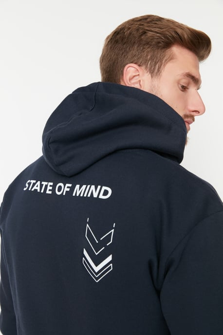 TRENDYOL MAN Herren Dunkelblau Slogan Lang Oversize Sweatshirts - Image 2