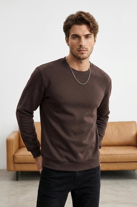 TRENDYOL MAN Herren Braun Einfarbig Lang Regular Fit Sweatshirts - Image 1