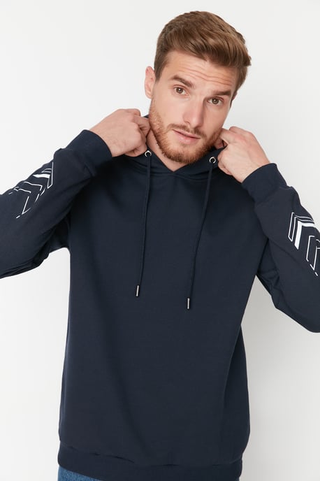 TRENDYOL MAN Herren Dunkelblau Slogan Lang Oversize Sweatshirts - Image 3