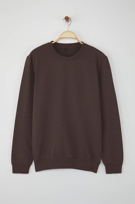 TRENDYOL MAN Herren Braun Einfarbig Lang Regular Fit Sweatshirts - Image 2