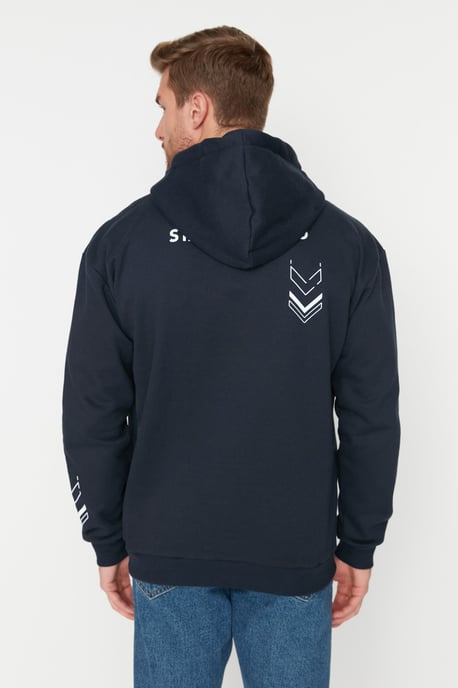 TRENDYOL MAN Herren Dunkelblau Slogan Lang Oversize Sweatshirts - Image 4