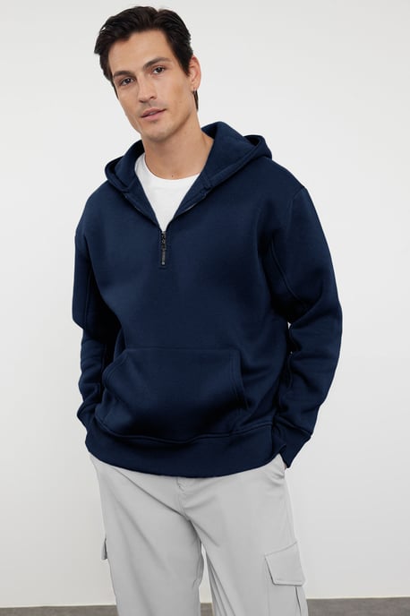 TRENDYOL MAN Herren Dunkelblau Einfarbig Lang Oversize Sweatshirts - Image 1