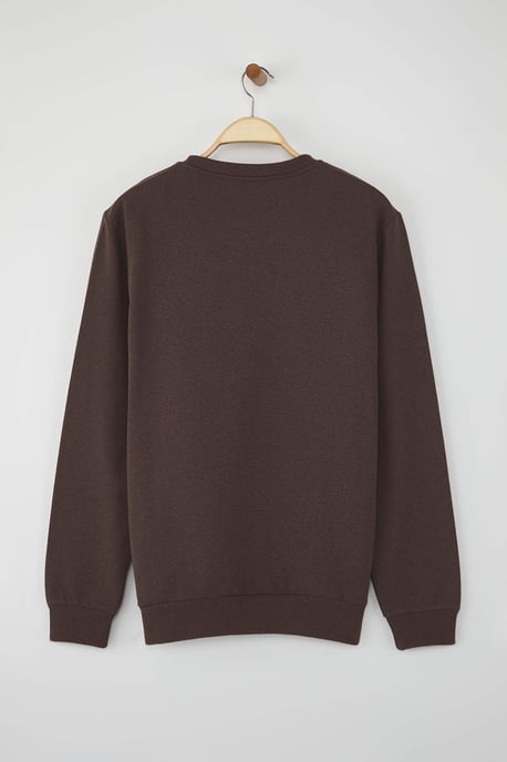 TRENDYOL MAN Herren Braun Einfarbig Lang Regular Fit Sweatshirts - Image 4
