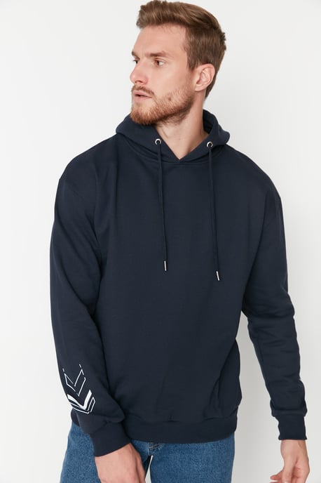 TRENDYOL MAN Herren Dunkelblau Slogan Lang Oversize Sweatshirts - Image 6