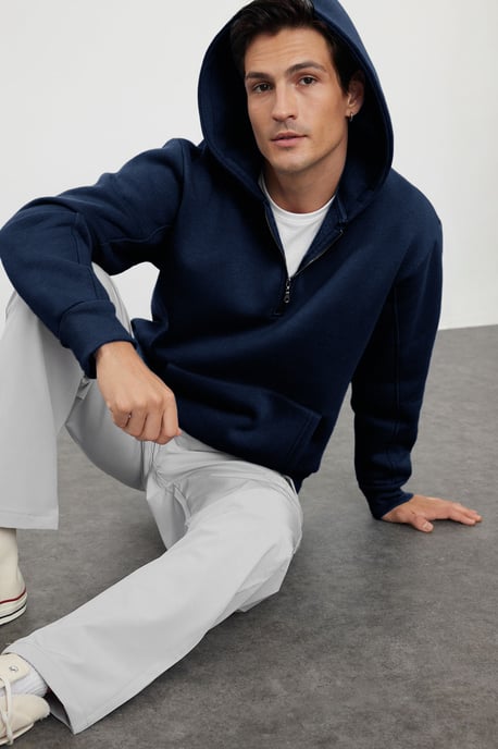 TRENDYOL MAN Herren Dunkelblau Einfarbig Lang Oversize Sweatshirts - Image 6