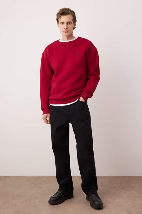 TRENDYOL MAN Herren Rot Geblümt Lang Oversize Sweatshirts - Image 6