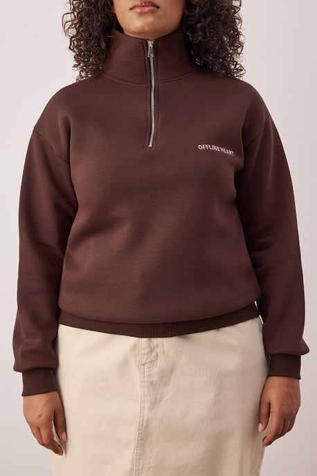 Trendyol Curve Damen Braun Einfarbig Lang Regular Fit Große Größen Sweatshirts - Image 2
