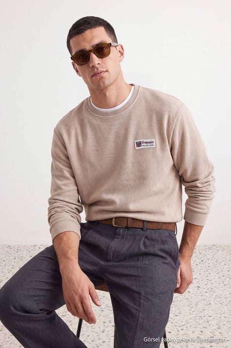 TRENDYOL MAN Herren Grau Slogan Lang Oversize Sweatshirts - Image 1