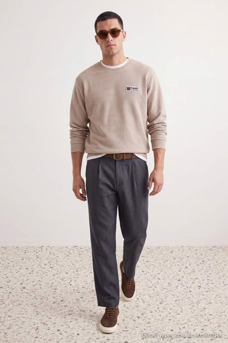 TRENDYOL MAN Herren Grau Slogan Lang Oversize Sweatshirts - Image 2