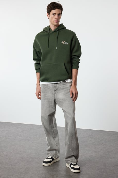 TRENDYOL MAN Herren Khaki Slogan Lang Oversize Sweatshirts - Image 6