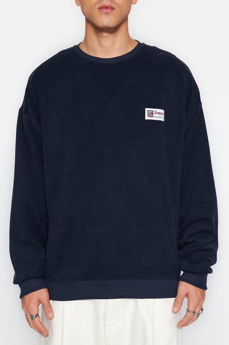 TRENDYOL MAN Herren Dunkelblau Slogan Lang Oversize Sweatshirts - Image 3