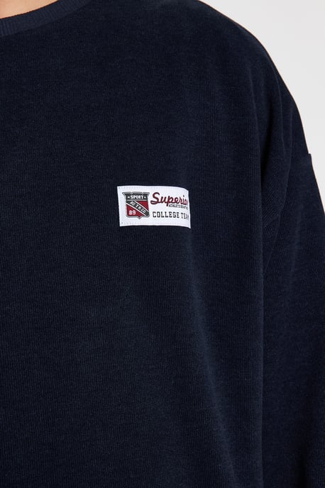 TRENDYOL MAN Herren Dunkelblau Slogan Lang Oversize Sweatshirts - Image 4