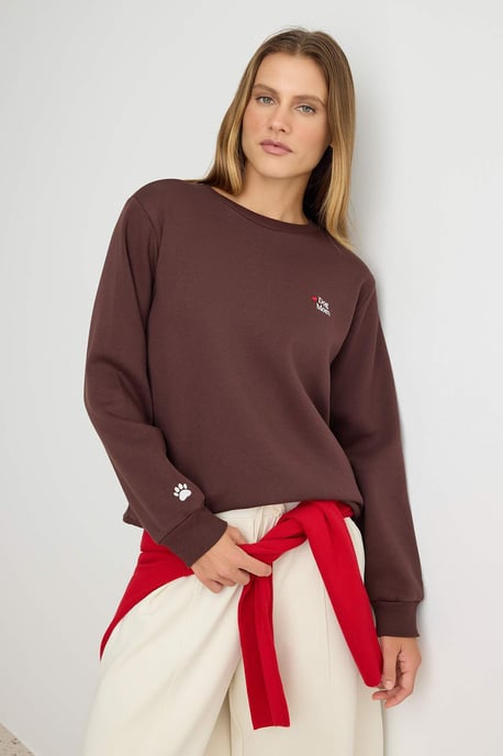 TRENDYOLMİLLA Damen Braun Animal-Print Lang Regular Fit Sweatshirts - Image 2