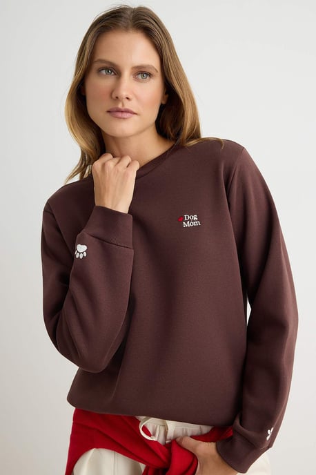 TRENDYOLMİLLA Damen Braun Animal-Print Lang Regular Fit Sweatshirts - Image 5