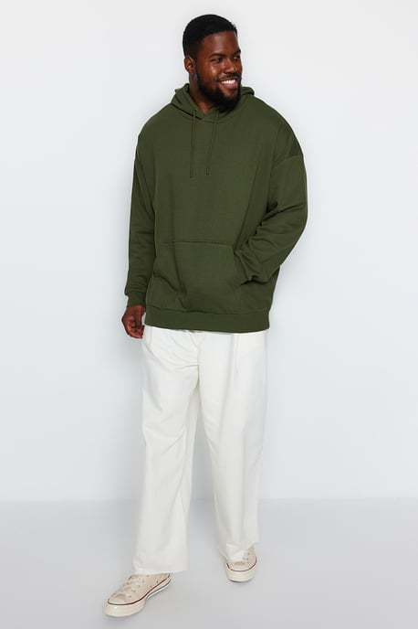 TRENDYOL MAN Herren Khaki Einfarbig Lang Oversize Große Größen Sweatshirts - Image 3