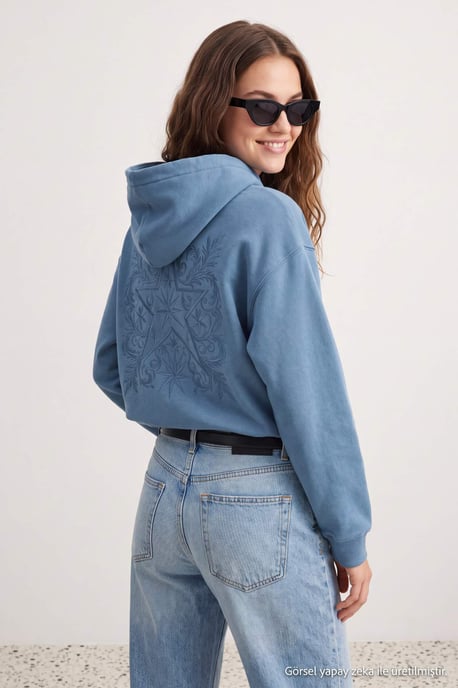 TRENDYOL MAN Herren Blau Slogan Lang Oversize Sweatshirts - Image 2
