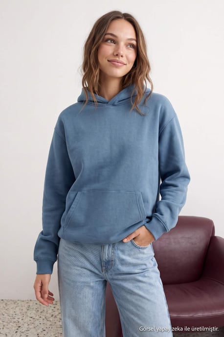TRENDYOL MAN Herren Blau Slogan Lang Oversize Sweatshirts - Image 6