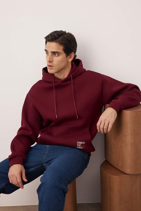 TRENDYOL MAN Herren Bordeaux Einfarbig Lang Oversize Sweatshirts - Image 1