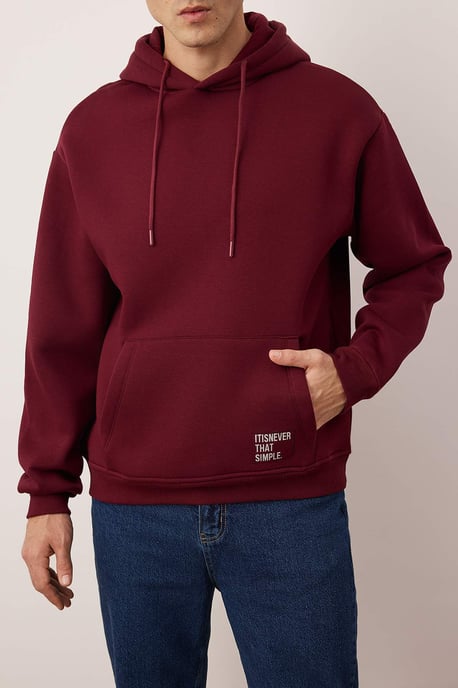 TRENDYOL MAN Herren Bordeaux Einfarbig Lang Oversize Sweatshirts - Image 2