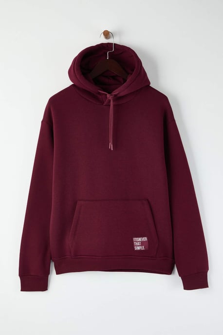 TRENDYOL MAN Herren Bordeaux Einfarbig Lang Oversize Sweatshirts - Image 4