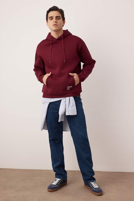 TRENDYOL MAN Herren Bordeaux Einfarbig Lang Oversize Sweatshirts - Image 6