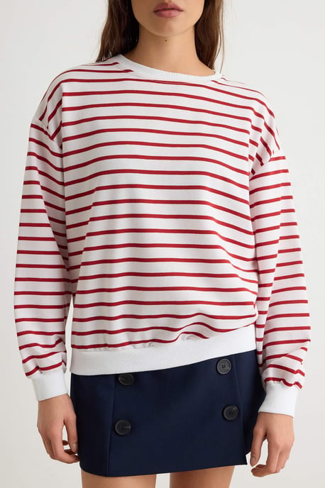 TRENDYOLMİLLA Damen Bordeaux Gestreift Lang Oversize Sweatshirts - Image 2