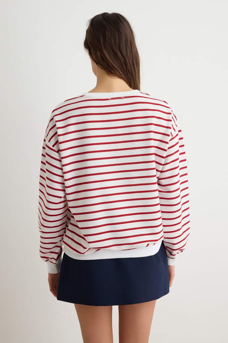 TRENDYOLMİLLA Damen Bordeaux Gestreift Lang Oversize Sweatshirts - Image 3