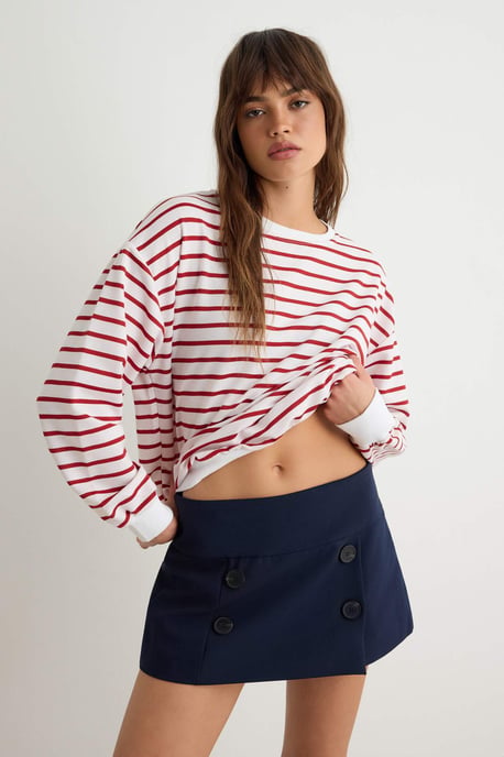 TRENDYOLMİLLA Damen Bordeaux Gestreift Lang Oversize Sweatshirts - Image 4