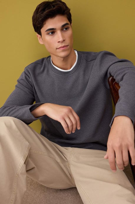 TRENDYOL MAN Herren Grau Einfarbig Lang Regular Fit Sweatshirts - Image 1
